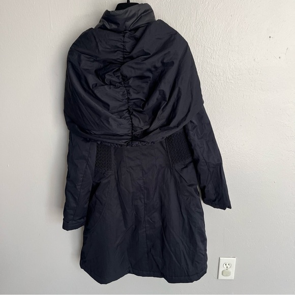 T Tahari Hooded Ribbed-Trim A-Line Jacket, Navy - Picture 8 of 14